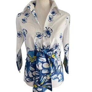 MISHCA Blue and White Tie Front Blouse Top